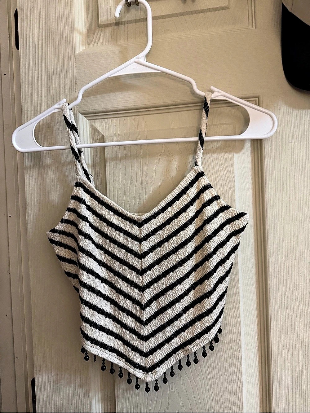 Illa Striped Beaded Crop Top in Black & White